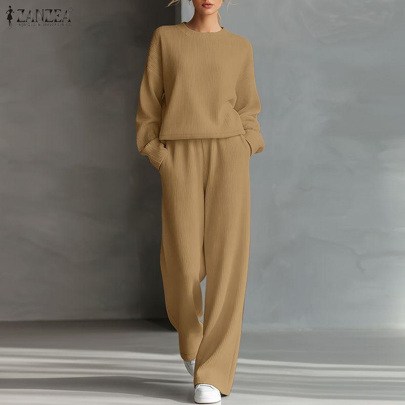 ZANZEA Women Long Sleeve Blouse and Pants Casual Two Piece Suit Sets