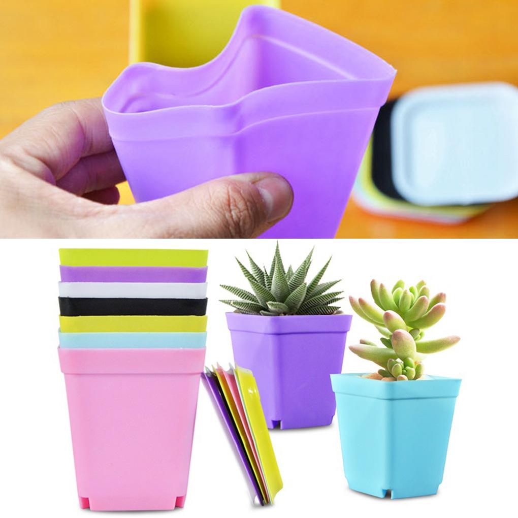 Square Plant Pot Plastic Flower Drainage Hole Gardening Flowerpot Horticulture Planter with Tray Garden Balcony Decor