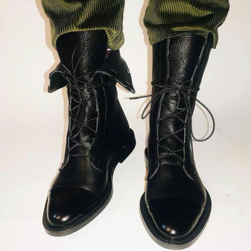 Patent Leather Women Boots British Style Flat Boots Black Pointed Toe Boots Handsome Motorcycle Boots Women's Boots Big Size 43