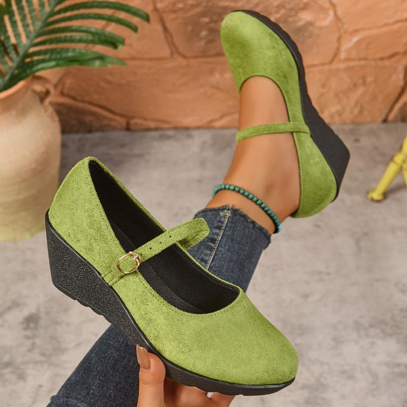 New spring and autumn solid color thick bottom light mouth comfortable suede soft bottom wedge heel round head single shoes women's shoes