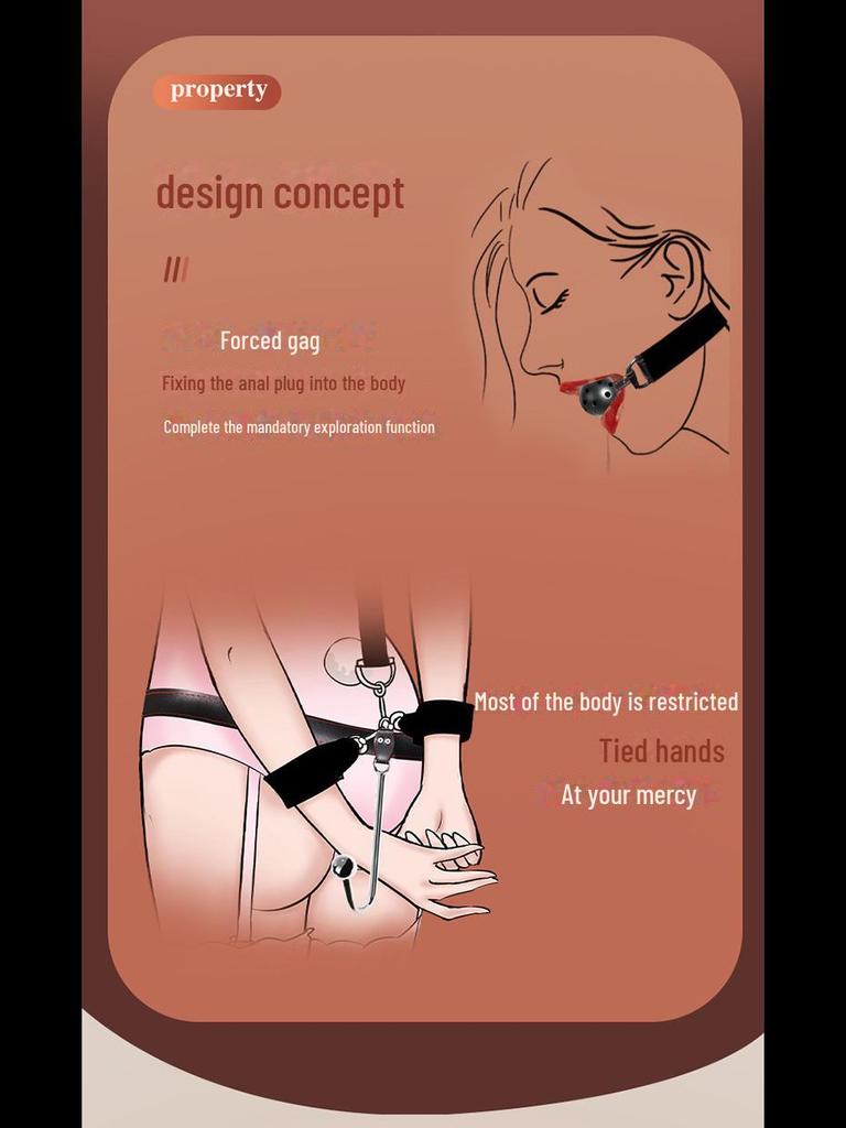 סט ג'יואי מתכת אנאלי ושעבוד עם אזיקים, כדור פה וצעצוע פתוח לנרתיק