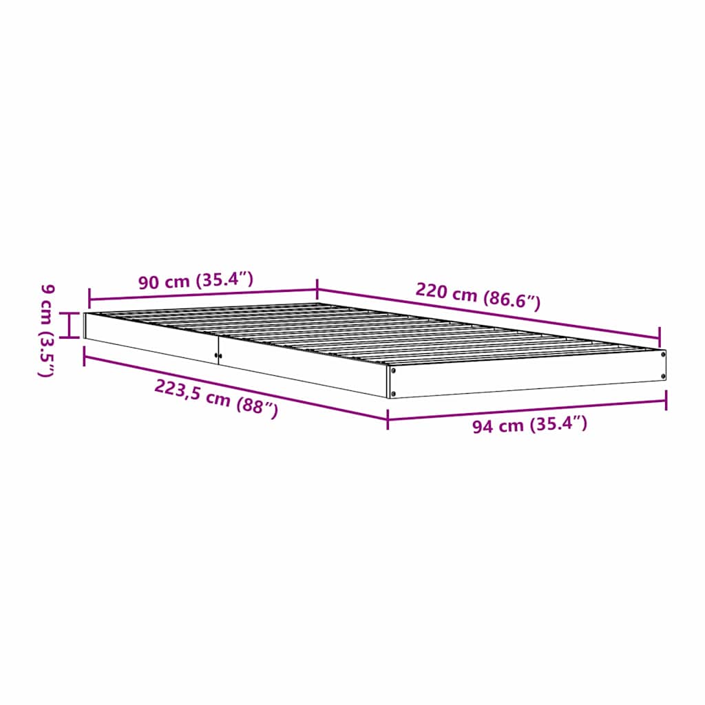 Floor Bed Frame Natural 90 X 220 Cm Solid Pine Wood