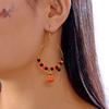 Design Sense Halloween Pumpkin Cat Earrings for Women Exaggerated Rice Beaded Big Circle Hoop Earrings Festive Party Jewelry
