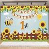Cartoon Little Bee Theme Background Kids Birthday Party Decoration Honey Sunflowers Daisy Backdrop Newborn Baby Shower Supplies