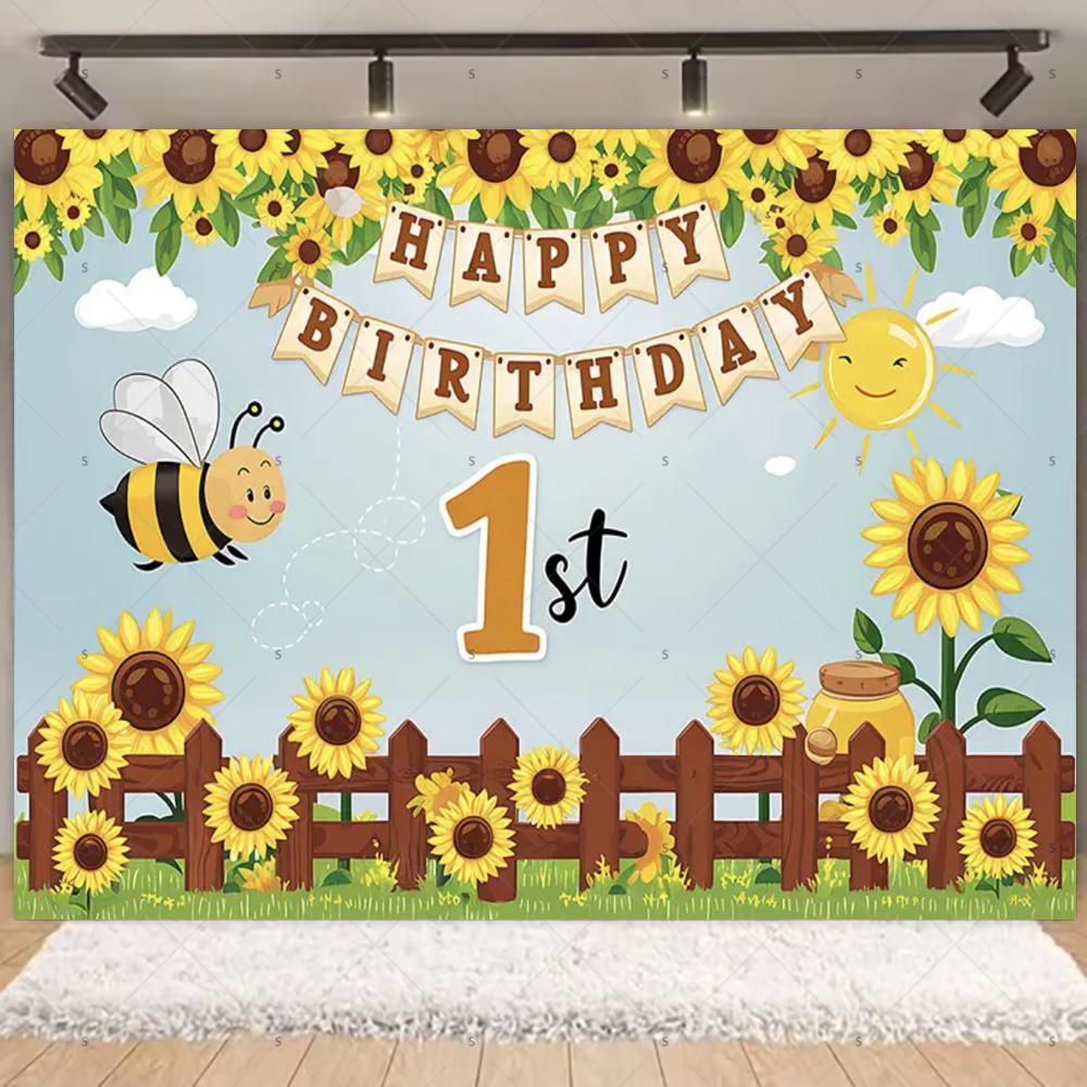 Cartoon Little Bee Theme Background Kids Birthday Party Decoration Honey Sunflowers Daisy Backdrop Newborn Baby Shower Supplies