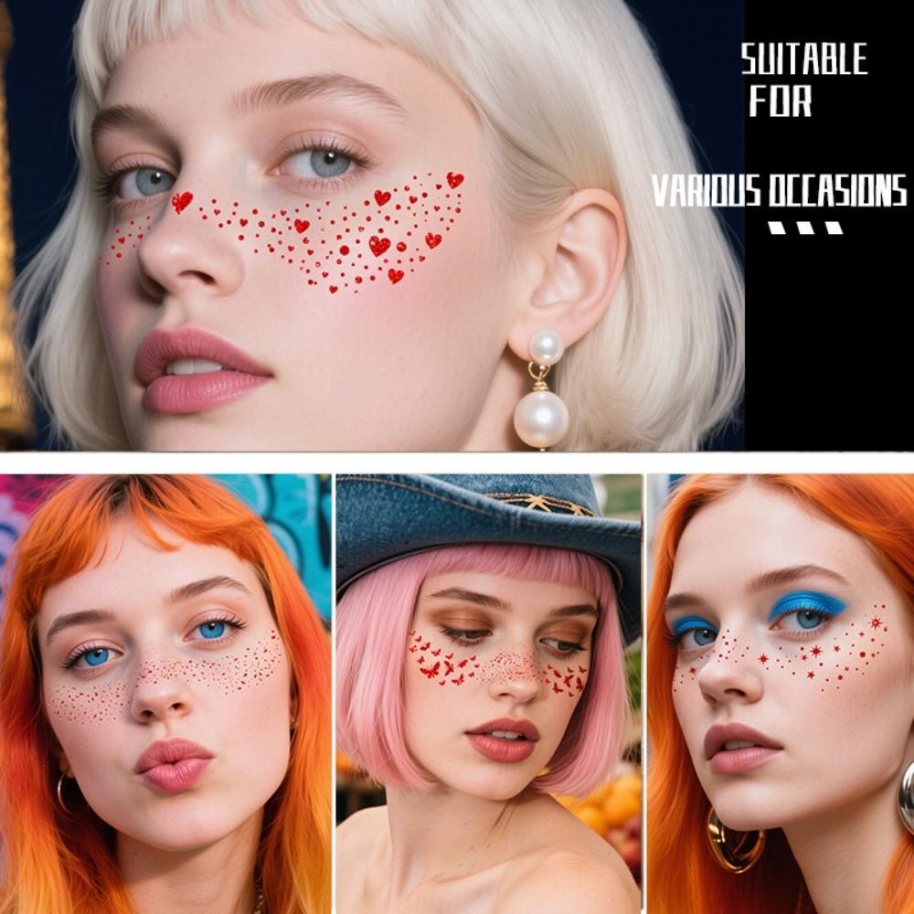 Waterproof Glitter Face Temporary Tattoo Valentine's Day Face Tattoo Sticker  Make Up