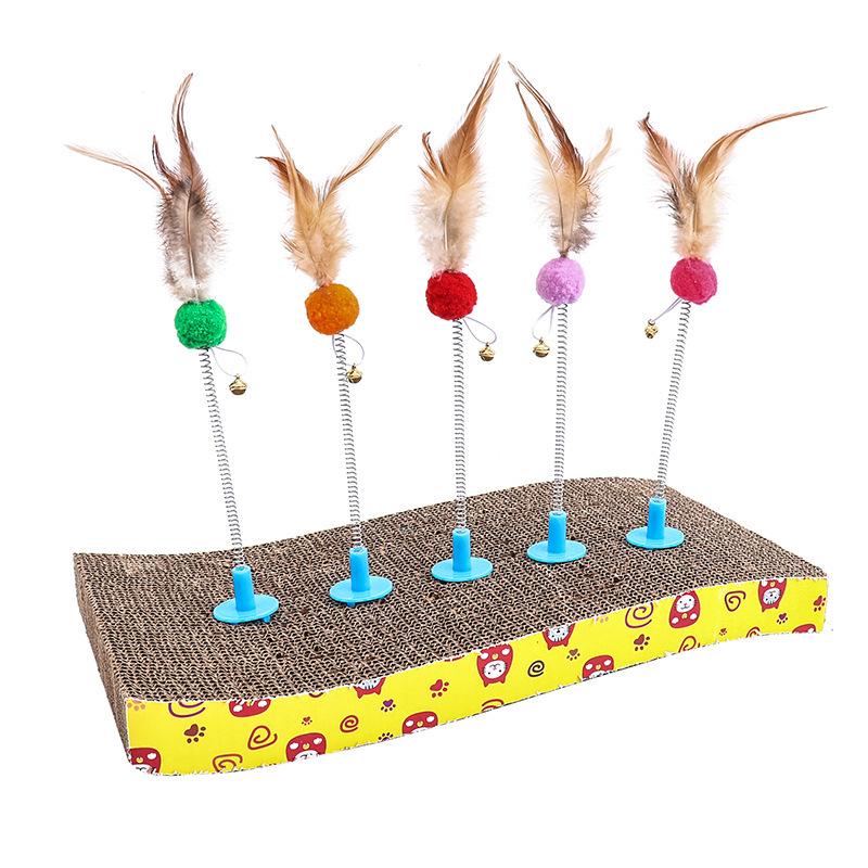 Feather Spring Rattle Cat Teaser with Scratch Board Insert 35CM