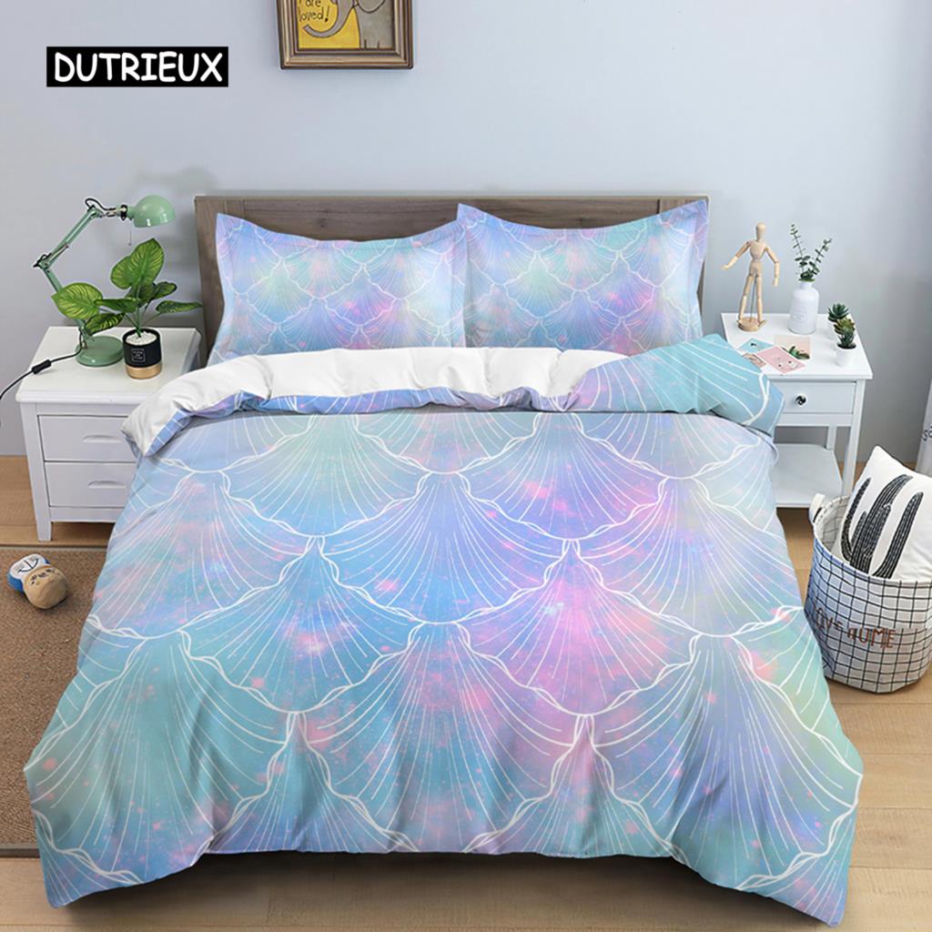 Farbe Meerjungfrau Bettbezug Bunt Fischschuppen Bettwäscheset Persönlichkeit Bettdeckenset mit Kissenbezug Frauen Mädchen Schlafzimmerdeko