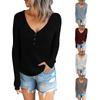 Womens Long Sleeve V Neck Button Casual Tops Ribbed Color Shirts