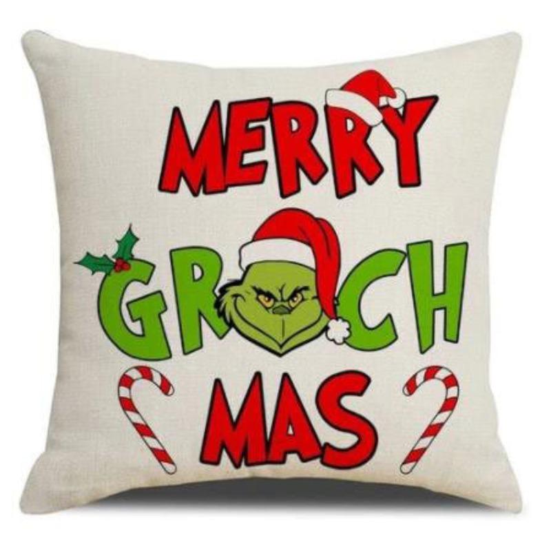 Green-haired Monster Pillow Cover Linen Christmas Pillow Cover Living Room Sofa Lumbar Cushion Cover