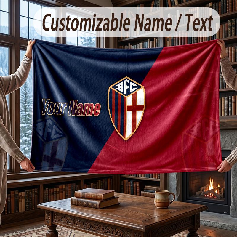 Custom Name Flannel Throw Blanket Bologna FC Pattern Warm Home Decoration