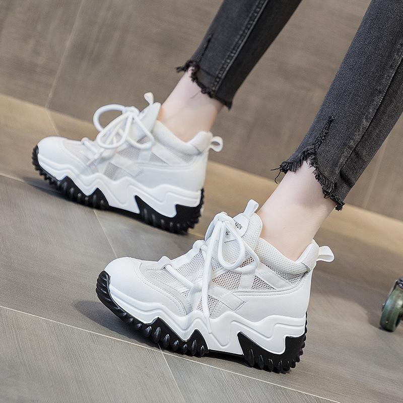 Inner heightening dad shoes women's genuine leather summer thick-soled breathable mesh casual sports shoes