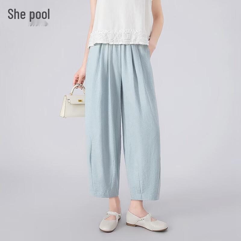 Women s Elastic High-Waist Pleated Casual Cropped Pants XL