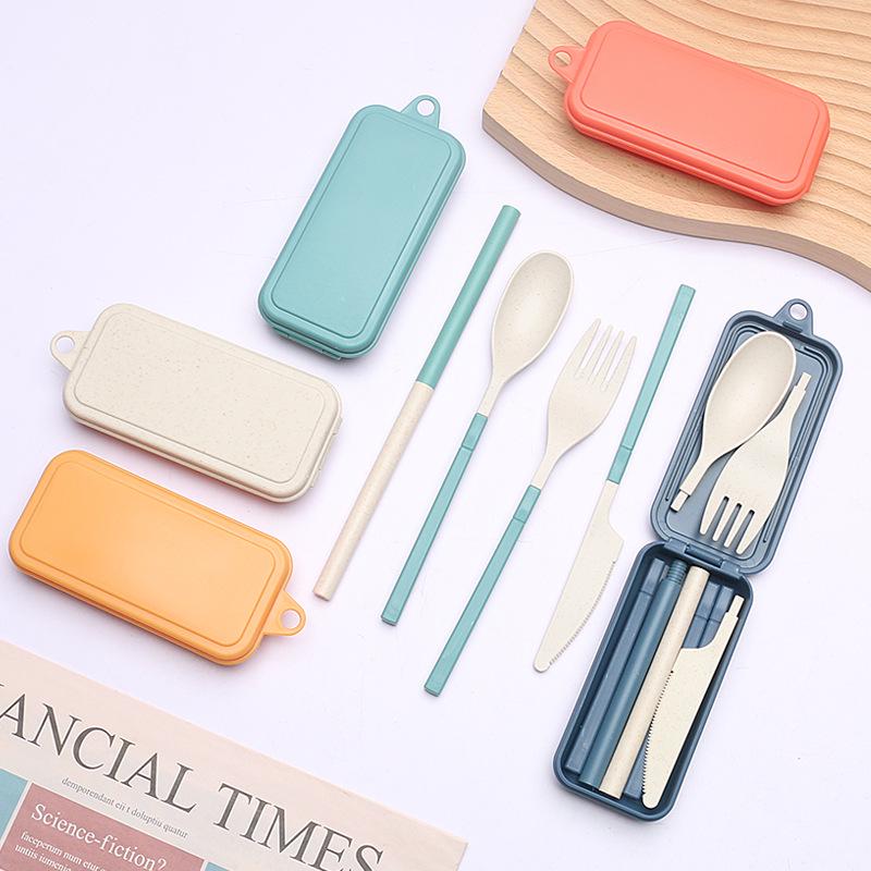Portable Wheat Straw Cutlery Set: Knife, Spoon, Fork, Chopsticks - Detachable for Students, Office Workers & Outdoor Use. Customizable бежевый