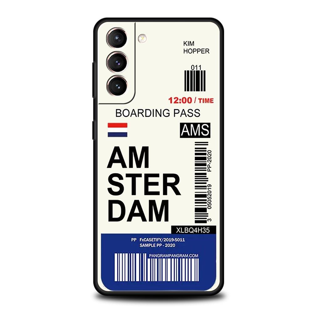 World City Travel Ticket New York London Label Phone Case For Samsung S24 S23 S22 S20 Ultra S21 FE 5G S10 S9 Plus S10E S8 Cover