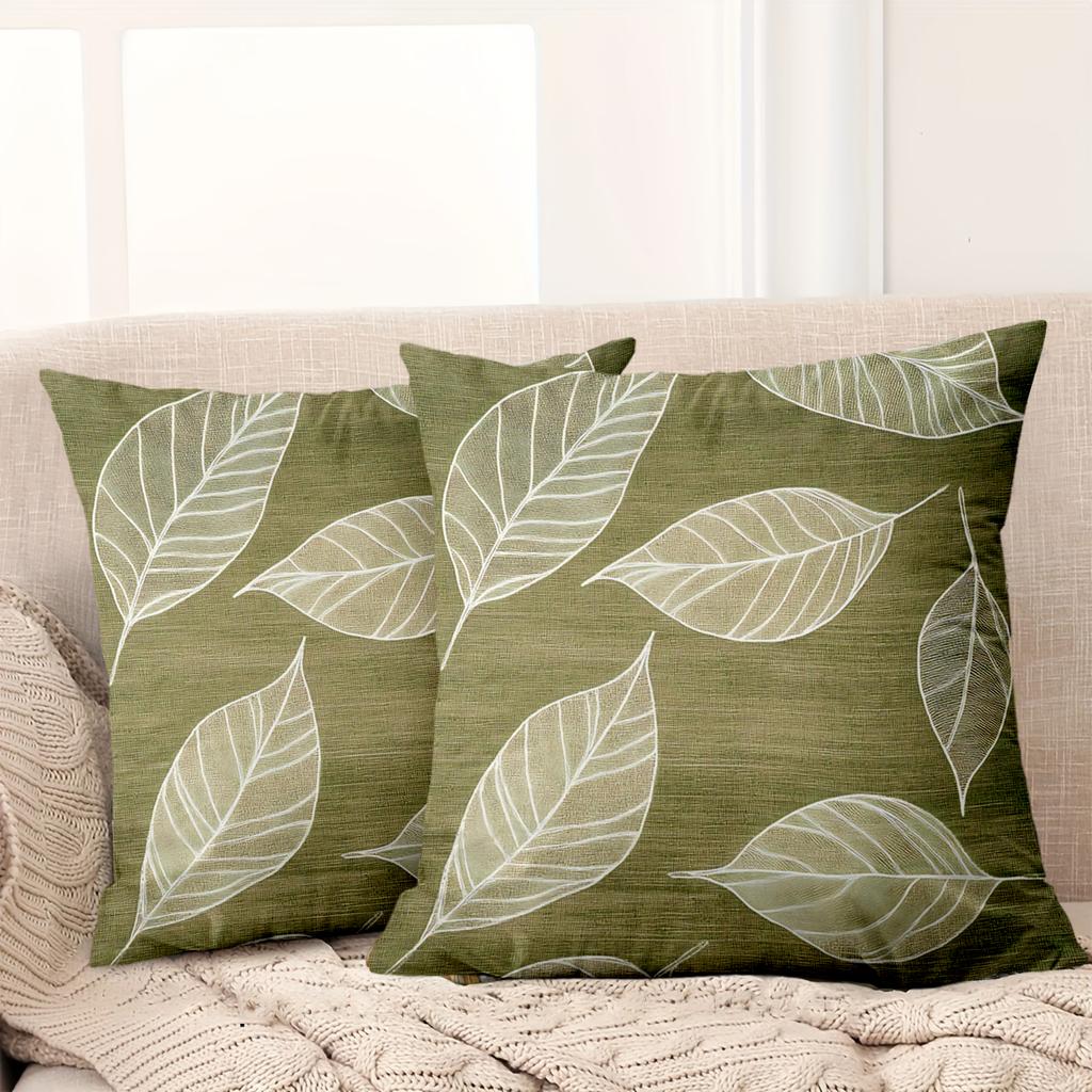 1 pezzo -Stampa piatta 2D con motivo a foglie verde oliva Cuscini decorativi da divano Federa in poliestere, copricuscino decorativo per divano