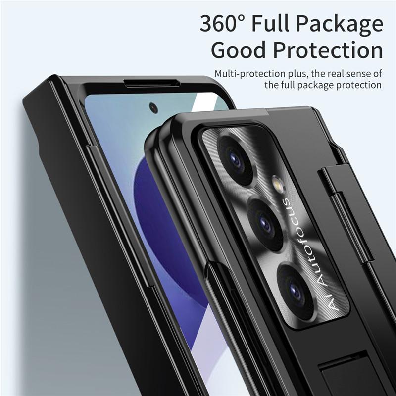 Plating with Glass Film Hinge Protection Case for Samsung Galaxy Z Fold 8 Ultra 7 6 5 4 3 Fold8 5G Bracket Holder Stand Cover