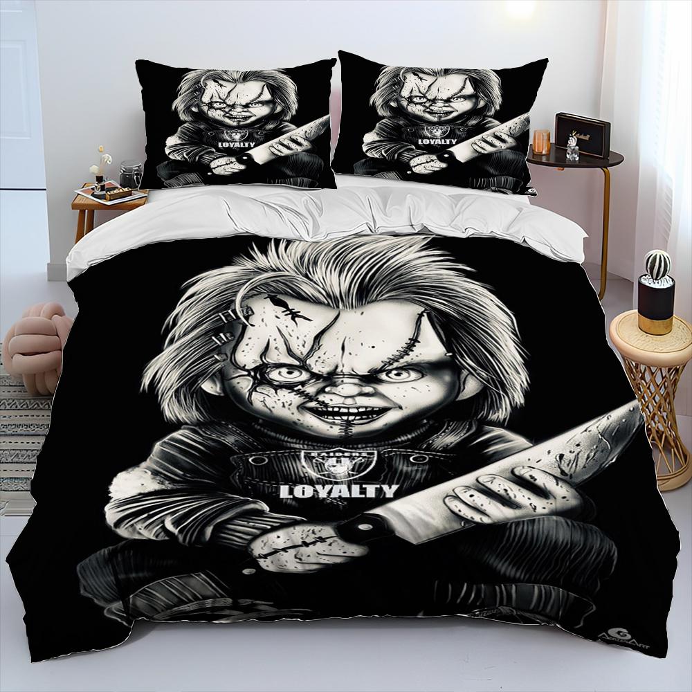 

Horror Movie Character Chucky Saw Comforter Bedding Set,Duvet Cover Bed Set Quilt Cover Pillowcase,King Queen Size Bedding Set EU Twin 135x200cm
