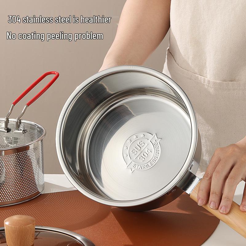 Multifunctional Mini Deep Fryer & Milk Pot with Frying Basket