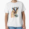 Cute Watercolor Ring Tailed Lemur Big Expressive Orange Eyes Whimsical Animal Portrait Casual T Shirt Vintage Fashion
