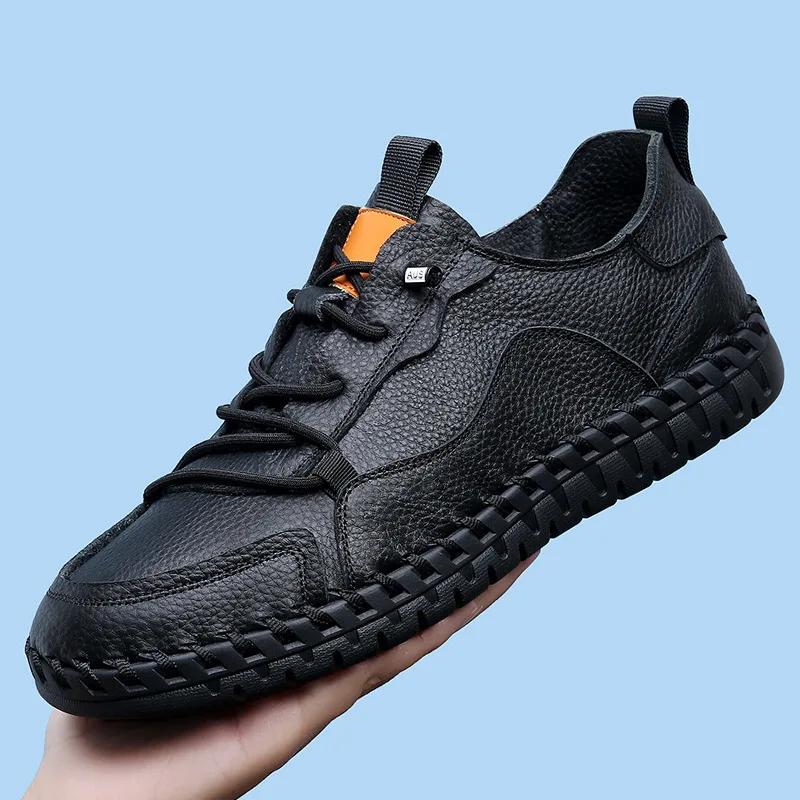 

Новые туфли для мужчин Повседневная обувь из натуральной кожи Модные мягкие туфли на плоской подошве Удобные мокасины 44 чёрный