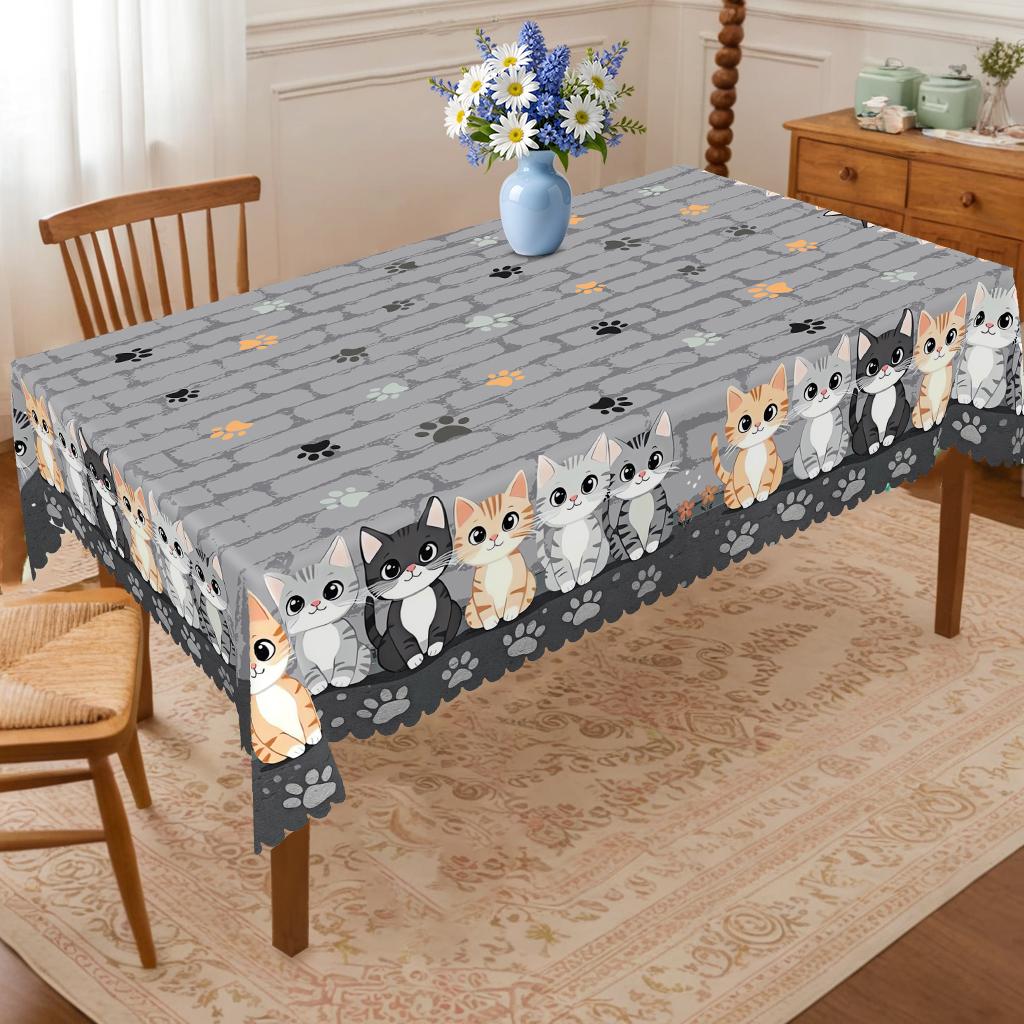 1 Piece Of Cat-Themed Tablecloth, Round Or Rectangular Tablecloth With Cute Cat And Paw Print Patterns, Suitable For Autumn Holiday Gatherings, Family