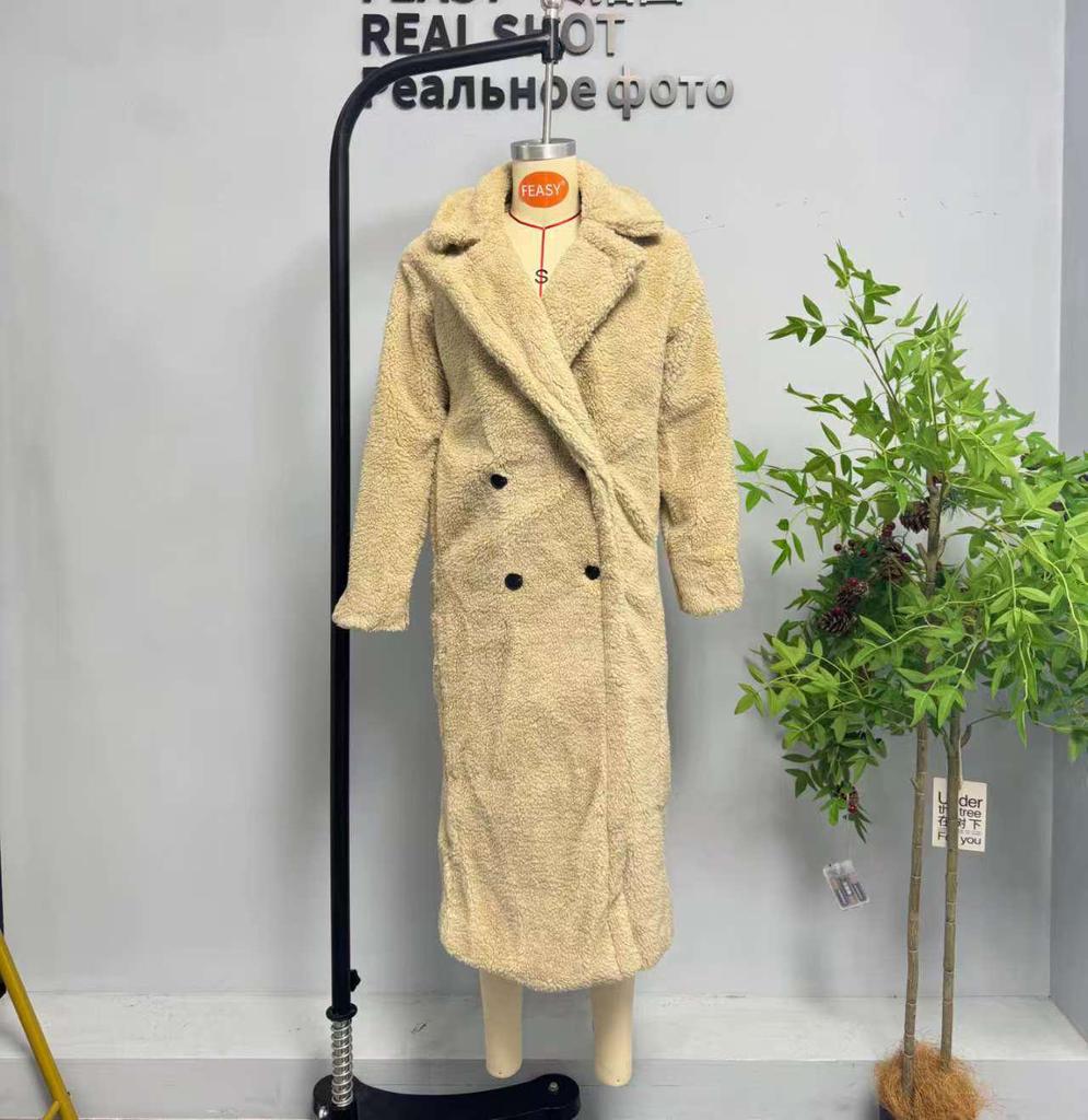 Europäischer und amerikanischer Damen Herbst- und Winterfleece Street Fashion Langer Mantel