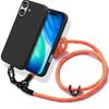Coque de Téléphone - BOOLING - pour iPhone 17 - Silicone Noir Antichoc avec Bandoulière Robuste Orange