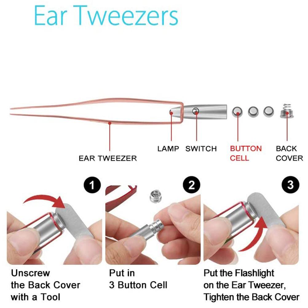 LED Light Ear Picking Tools Kit Ear Tweezers Earpick Set With Metal Storage Box Ear Care