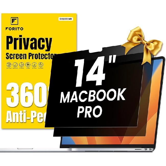 F FORITO 2-Pack 360° Laptop Privacy Screen Compatible with 2024-2021 MacBook Pro 14 Inch (M1, M2, M3, M4, Pro, Max), Eye Protection and Anti Peeping