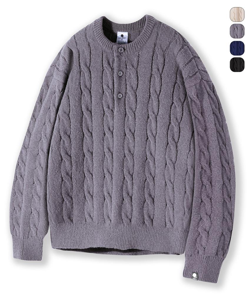 GHOST REPUBLIC Cable Henley Neck Knit 4 Colors Gkm-161