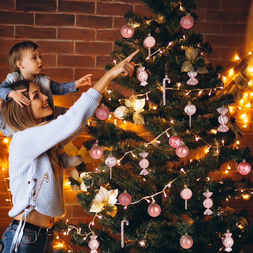 36 Pcs Christmas Candy Cane Ornament Christmas Tree Hanging Decorations With Rope Shatterproof Tree Ornament (Rose Gold)