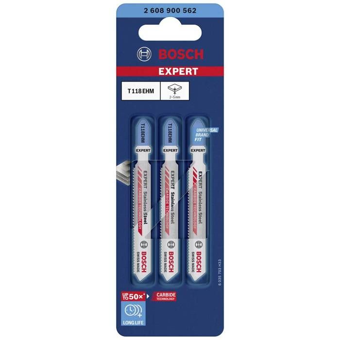Bosch Accessories 2608900562 LAME De Scie Sauteuse EXPERT « Stainless Steel » T 118 EHM, 3 Pièces 3 Pc(s)