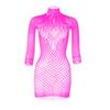 Women's Long Sleeve Bodycon Mini Dress Mock Neck Hollow Out Sheer Mesh Cover Up Dress Backless Erotic Clothes