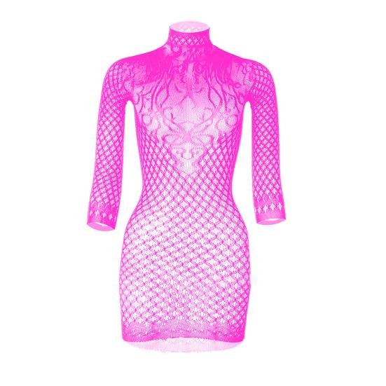 Women's Long Sleeve Bodycon Mini Dress Mock Neck Hollow Out Sheer Mesh Cover Up Dress Backless Erotic Clothes