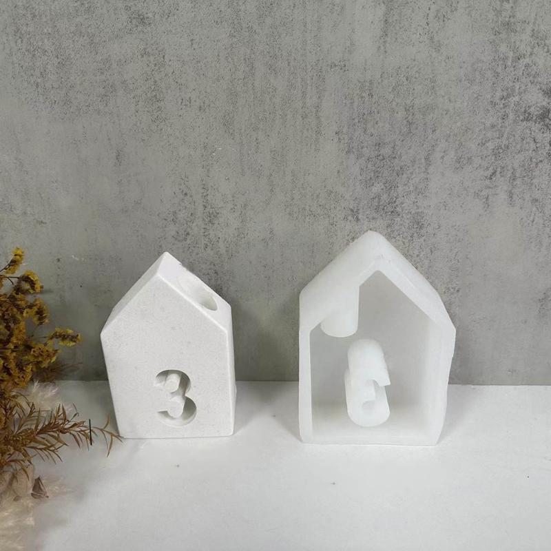 House Shaped Holder Molds, House Candlestick Molds for Candle Holder Gypsum Decorations Christmas Gift X3UC