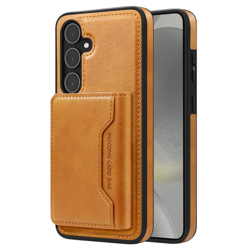 For Samsung Galaxy S25+ Case Compatible with MagSafe Leather Back Phone Cover with Detachable Card Bag