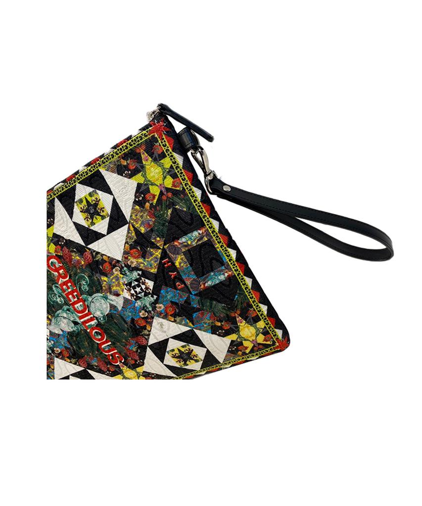 Greedilous Black Geometric Clutch Bag