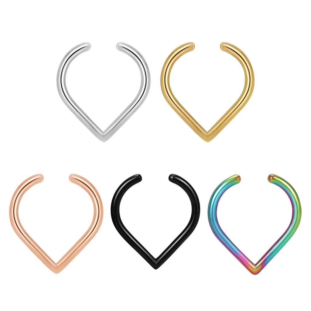 5Pcs New Stainless Steel Faux Septum Ring for Women Men Fake Non-Piercing Nose Ring Jewelry Non-Pierced Clip on Nose Ring Hoop