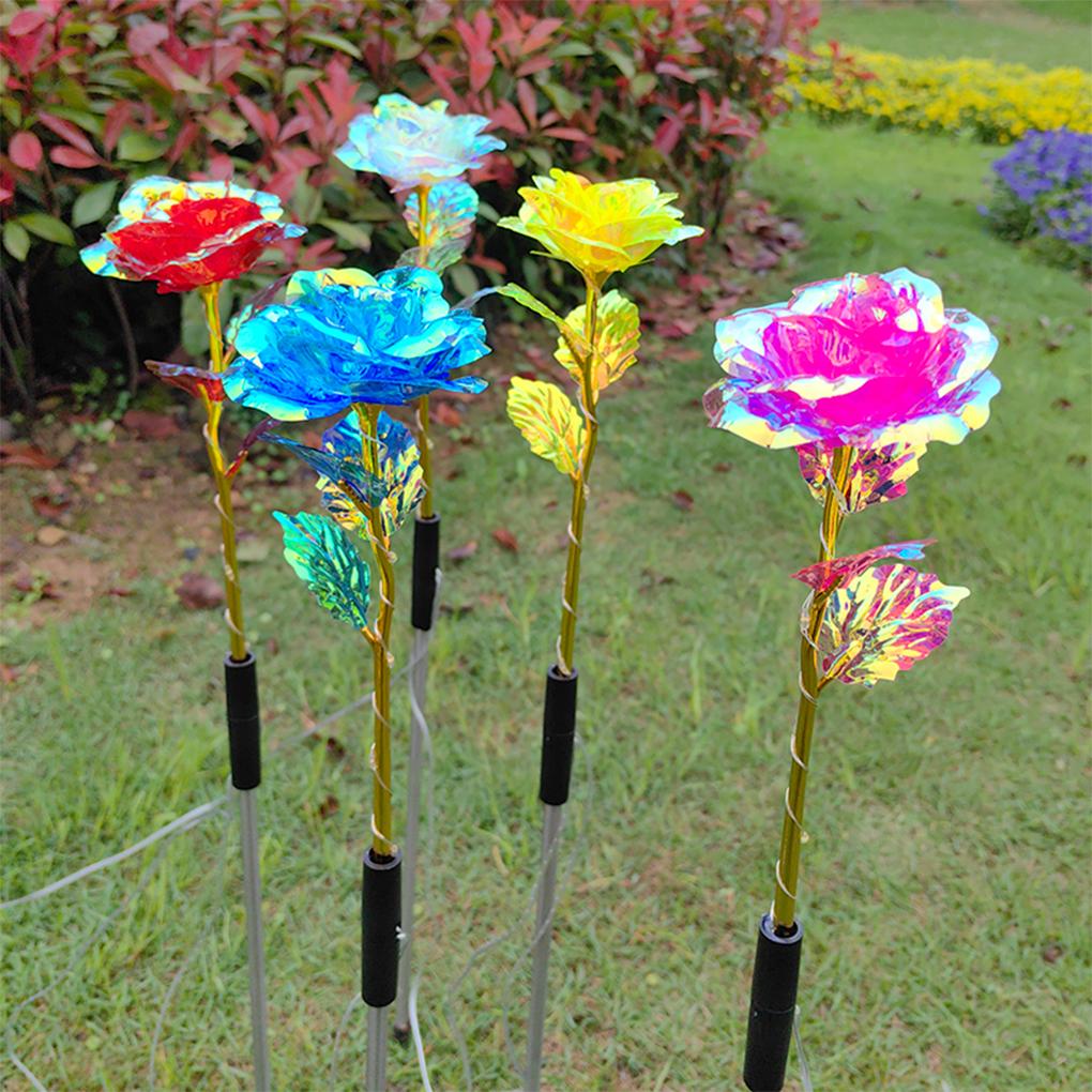 Stainless Steel Solar Powered Flower Lights Outdoor Lawn Decorative Lights Solar Rose Grass Light