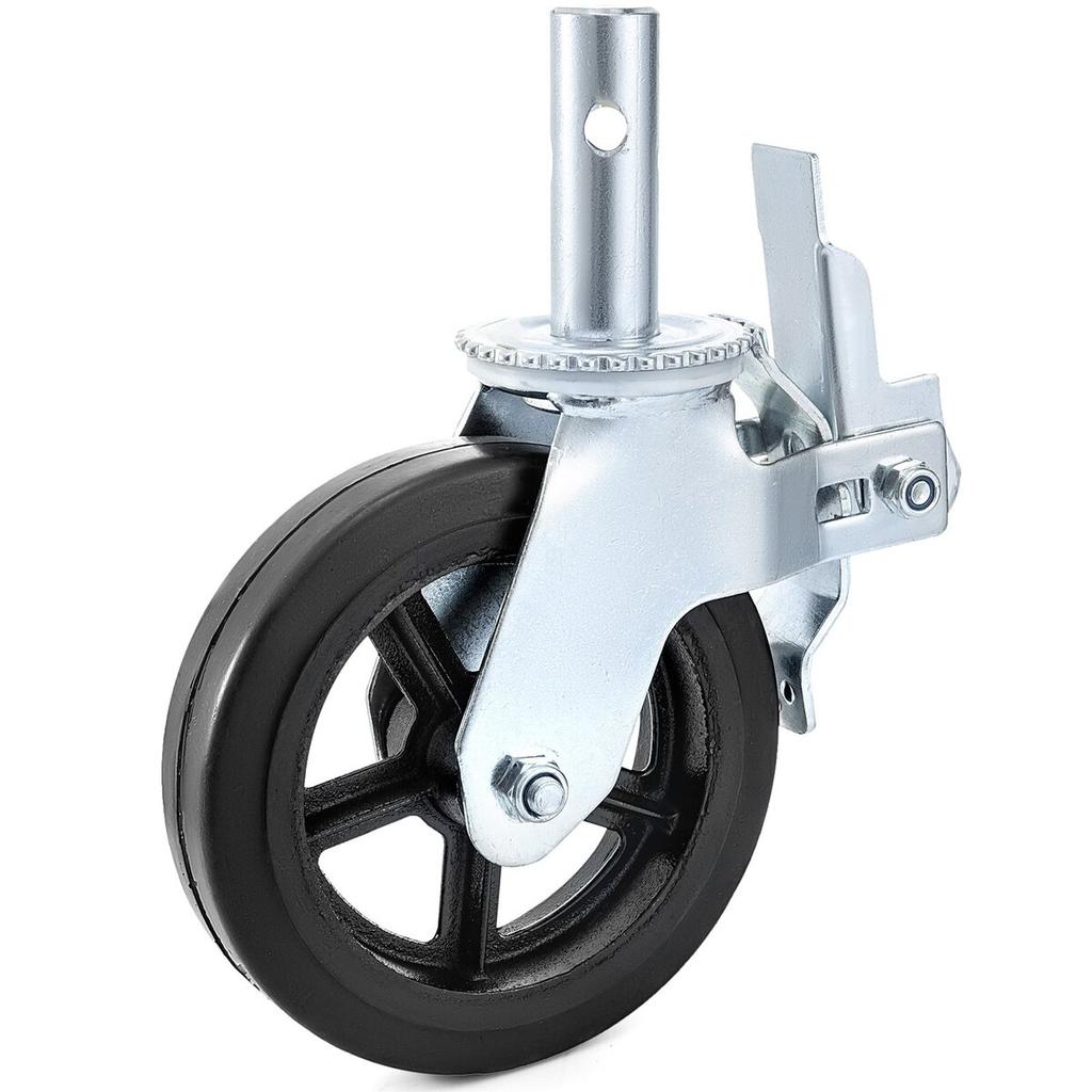 4 Pack 8" X 2" Heavy Duty Scaffolding Rubber Swivel Caster With Dual Locking 1100LBS Capacity Per Wheel