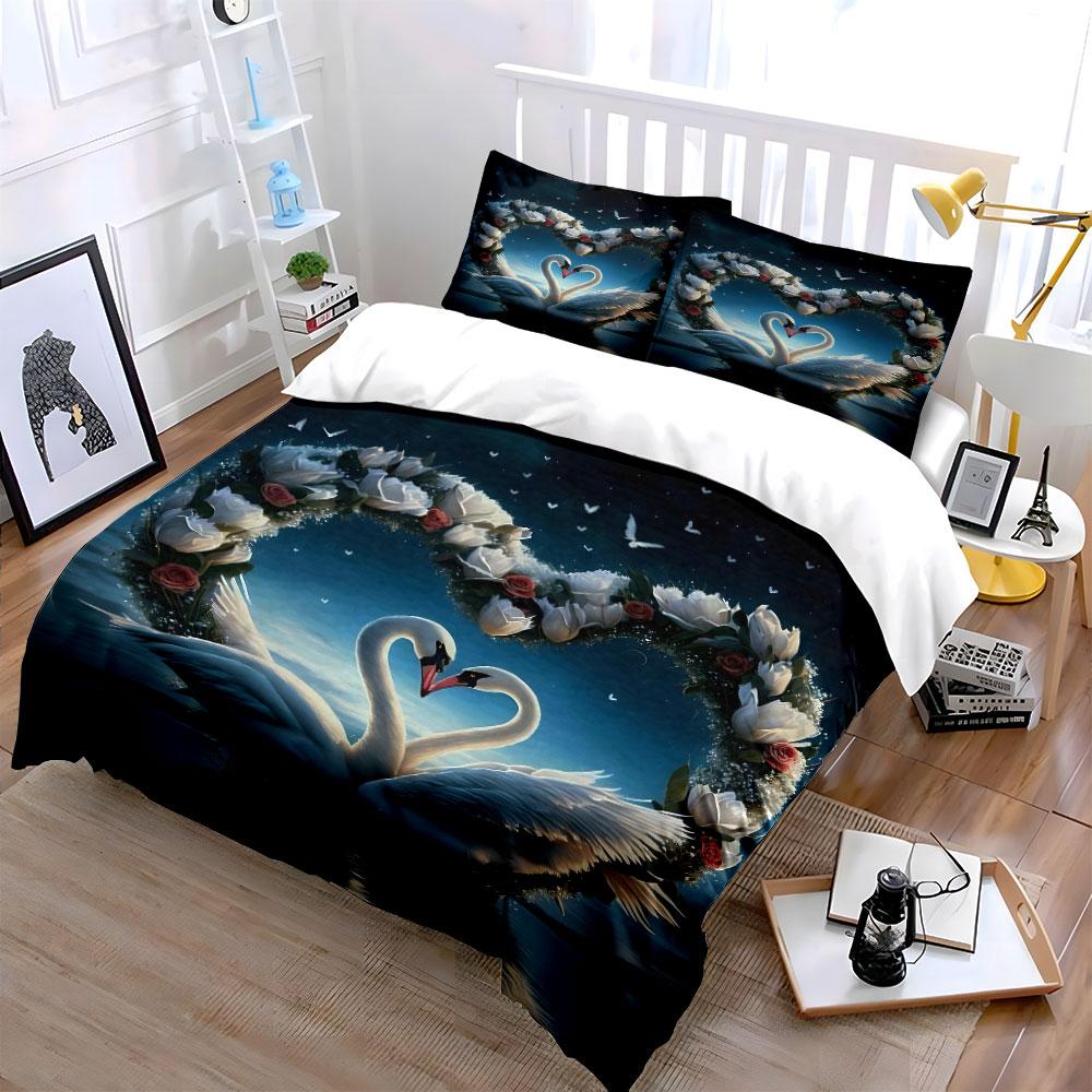 Swan Pair, Floral Heart. Bedding Sets Duvet Cover Sets Duvet Covers Pillowcases(1 * Duvet Cover 2 * Pillowcases Without Duvet Insert)