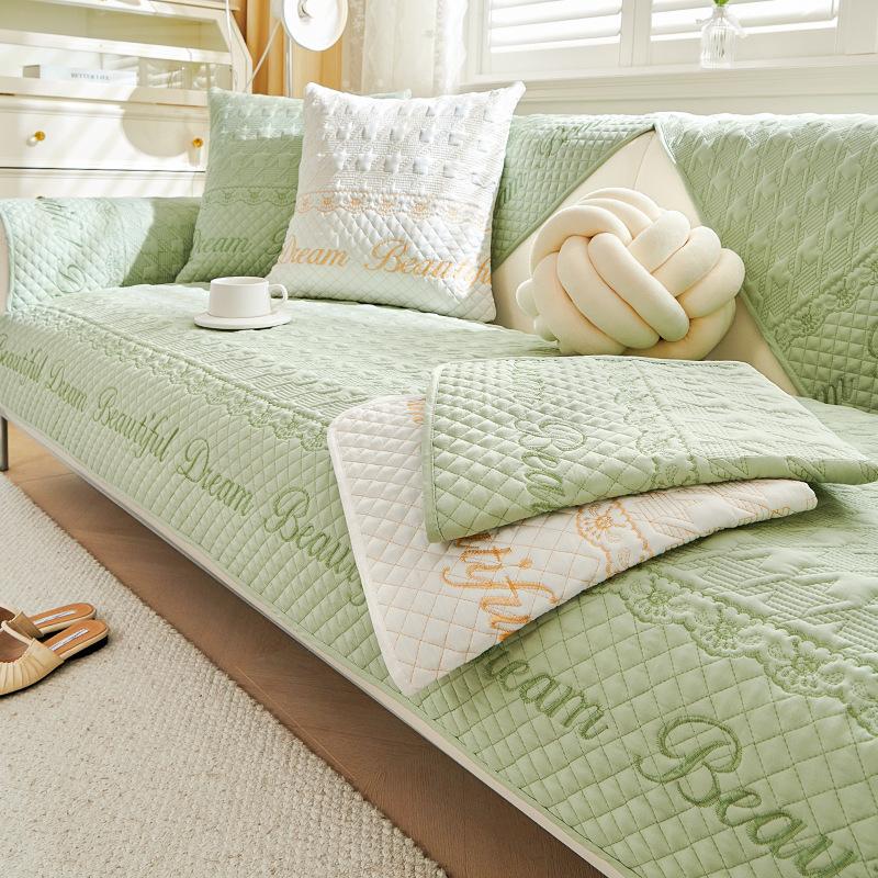 Washed Cotton Embroidered Sofa Cushion Household Anti Slip Combination Sofa Cover Living Room Seat Backrest Solid Color Sofa Mat