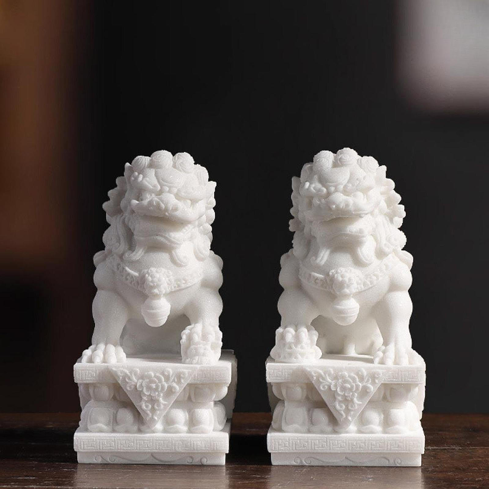 

2 шт. Статуи льва, украшение для аквариума, подарок, настольное украшение для шкафа белый