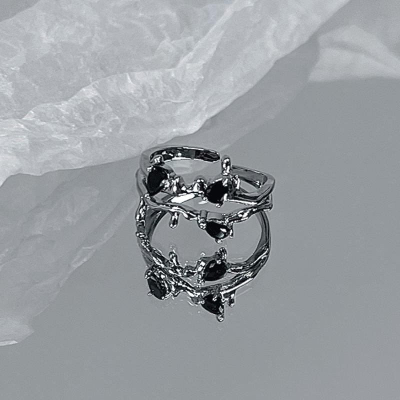 Fashionable Layer Double Ring With Unique Geometric Shape And Open Adjustable Style