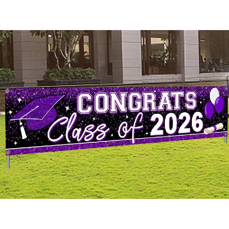 Large Congrats Grad Banner Gold Class of 2026 Banner Backdrop Graduation 2026 Yard Sign for Graduation Party Supplies Graduation Decorations 2026