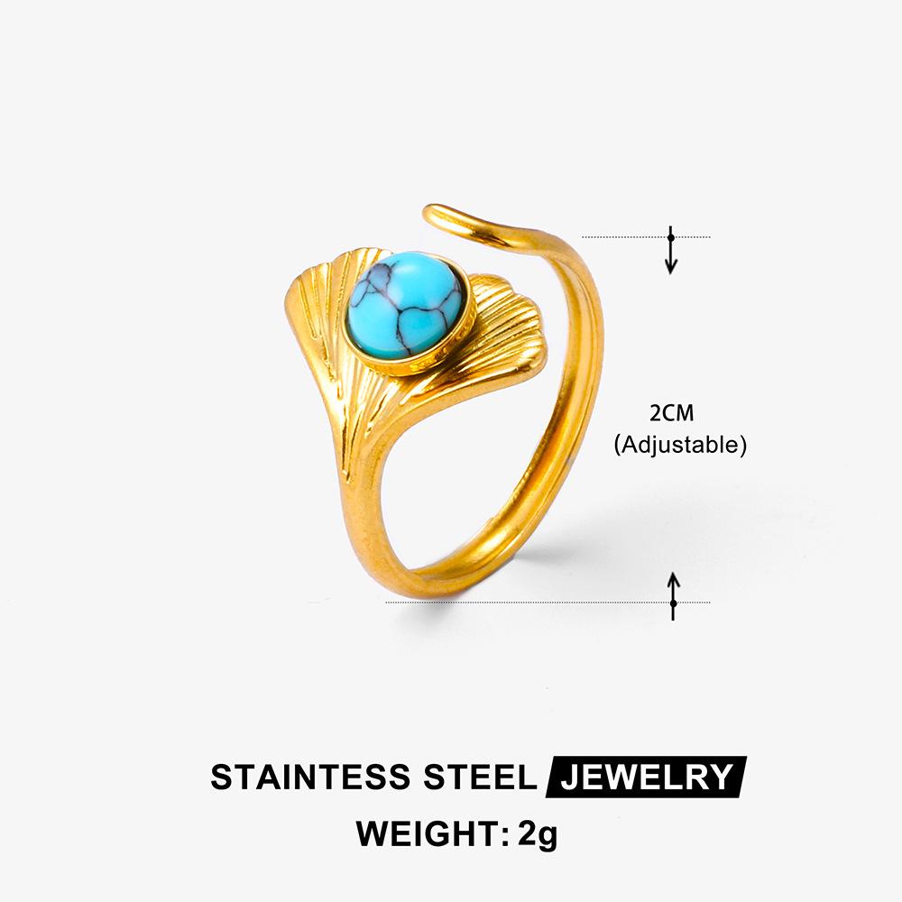 Boho Mehrfarbiger Türkis Edelstahl Offener Ring, Umweltfreundlich & Lichtecht, Schlichtes Titanstahl Design für Damen