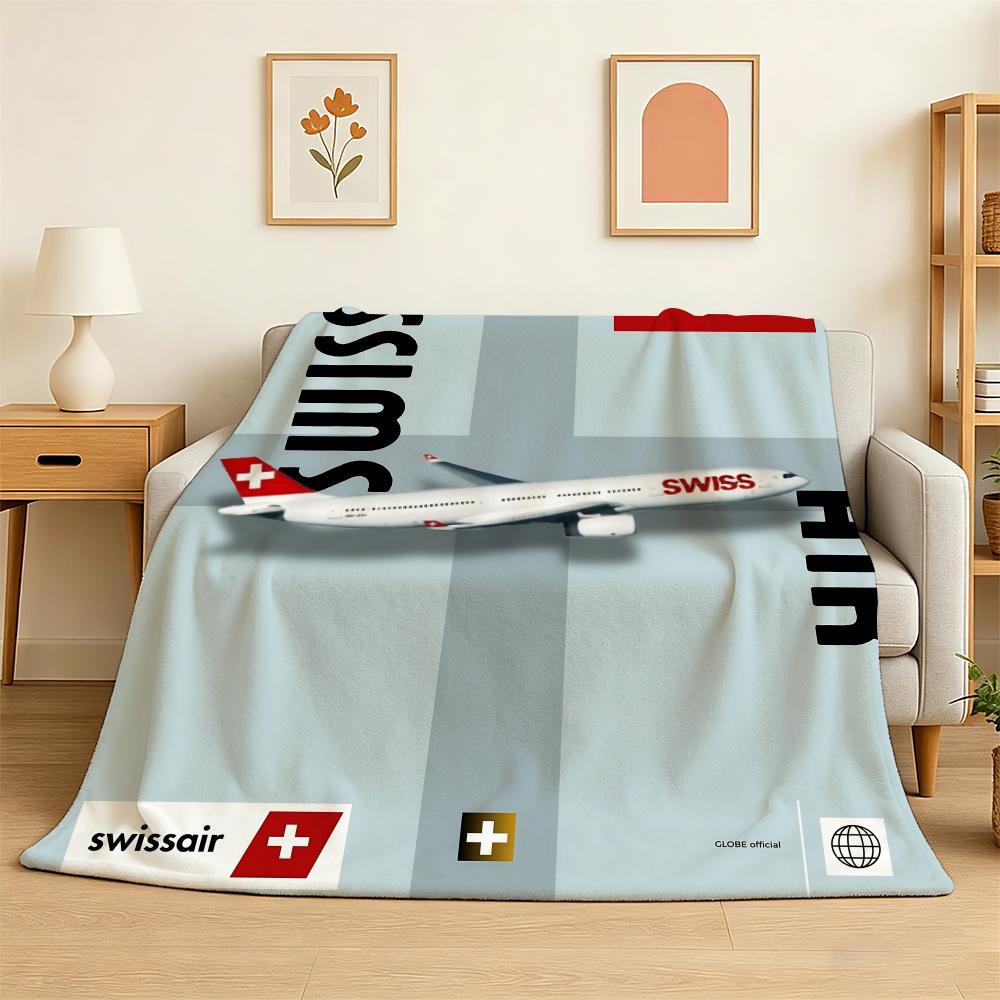 Swiss Air Transport Company S-Swissair Throw 240g Lightweight Flannel Blanket, Soft Skin Throw Blanket for Sofa Bedroom 75x90cm