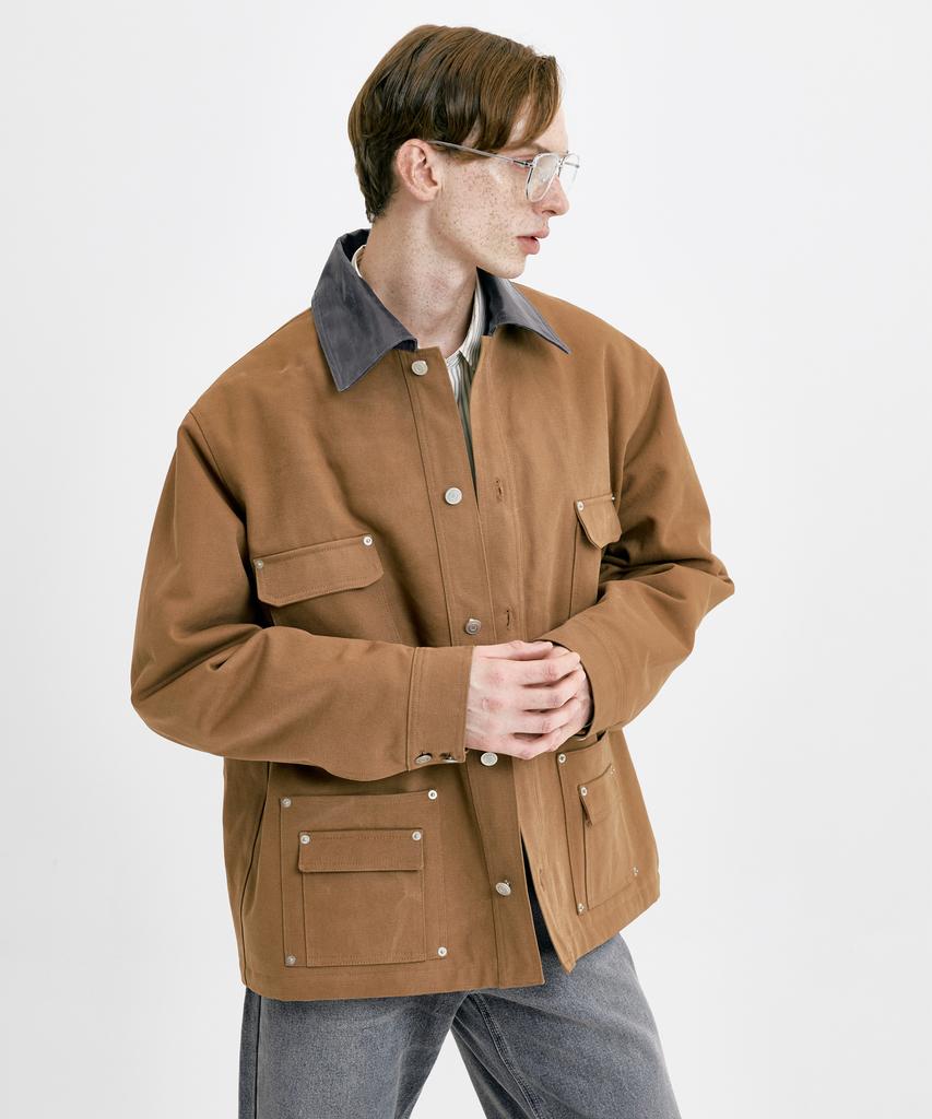WUNDER GEIST Oversized Faux Leather Collar Contrast Work Jacket