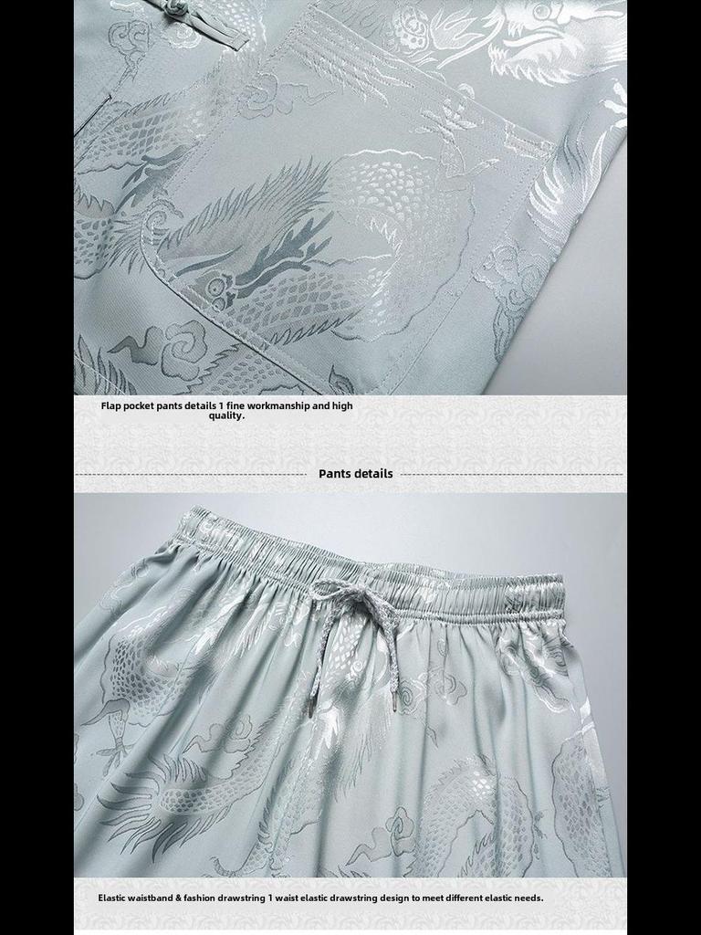 Men's Ice Silk Long-Sleeve Tang Suit: Chinese-Style Spring Hanfu for Older Adults, Loose Fit